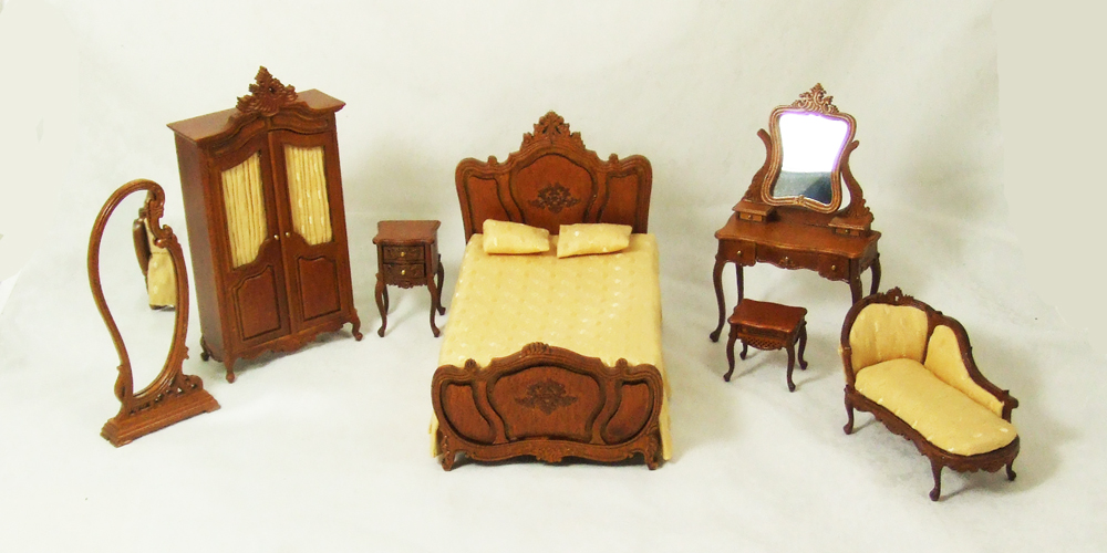 H13002 Walnut Bed Room set 7pcs in 1" scale